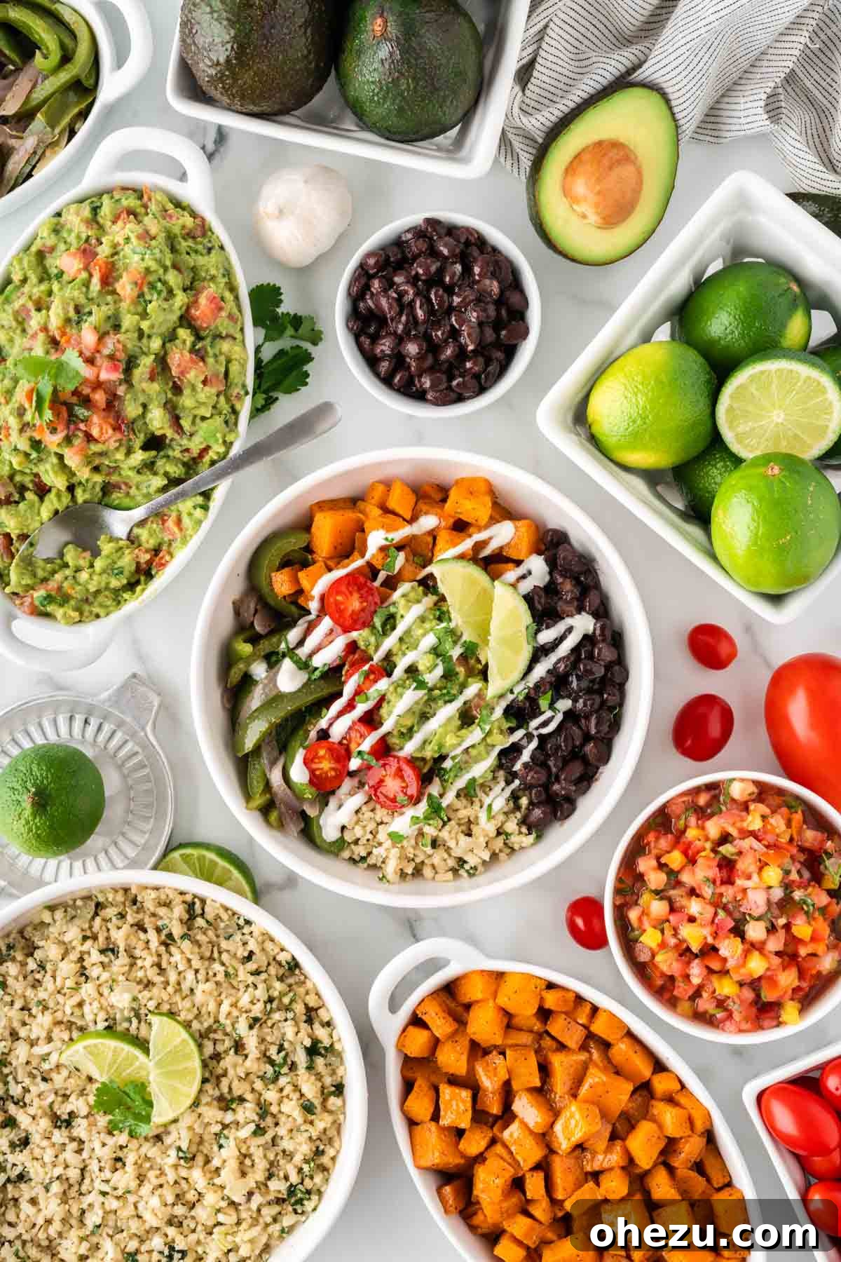 Another view of the delicious cauliflower rice burrito bowl, showcasing its vibrant ingredients.