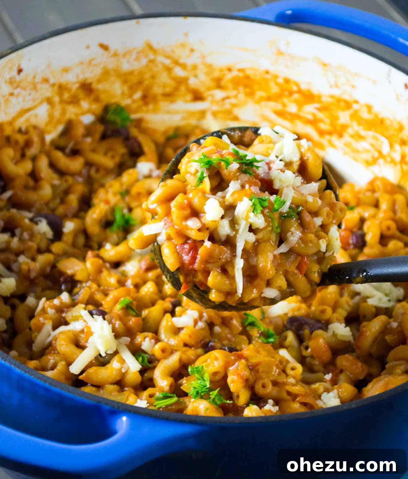 Comforting Vegetarian Chili Mac Skillet 5 Cooking macaroni noodles in the one pot vegetarian chili mac
