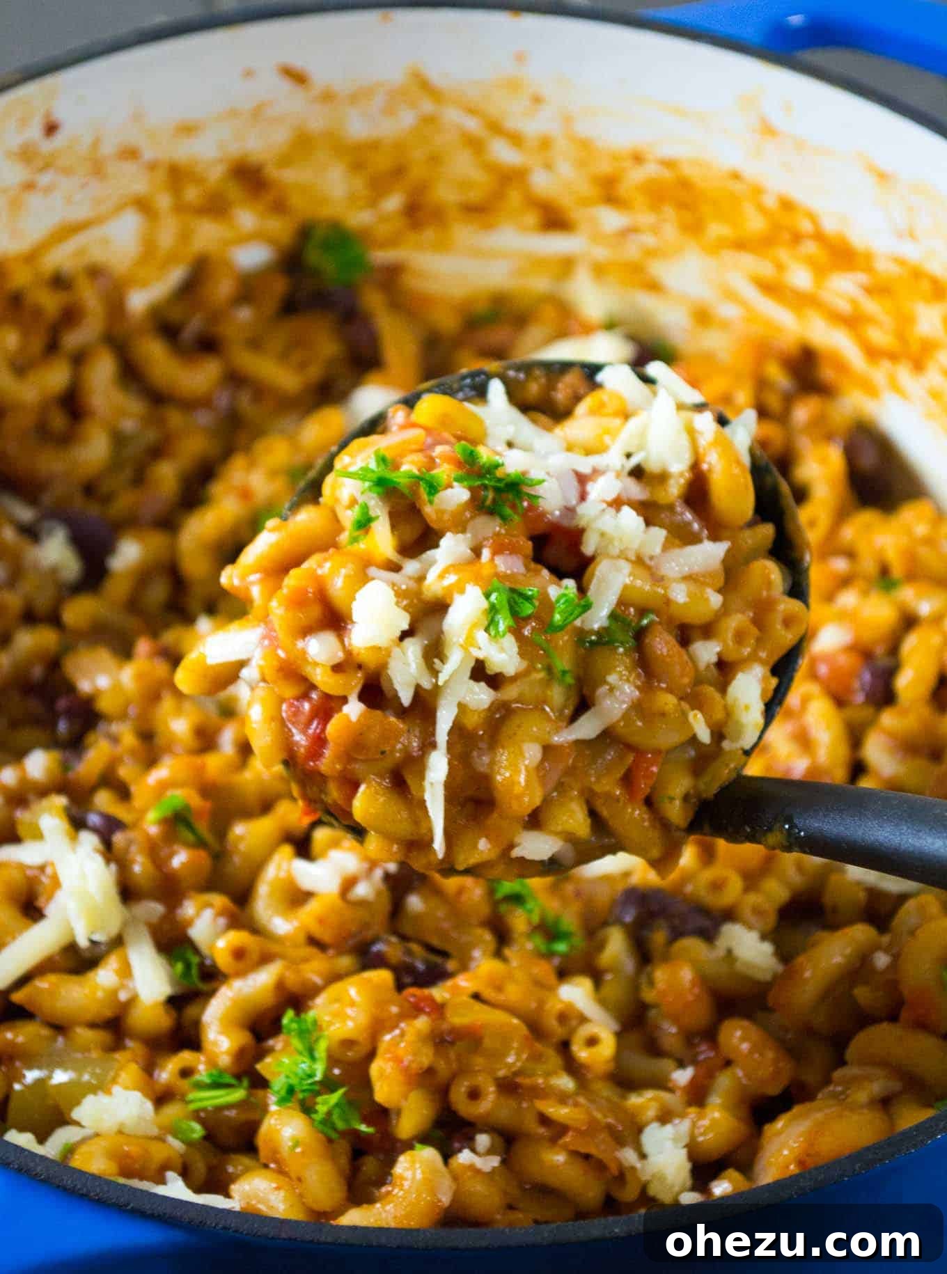 Comforting Vegetarian Chili Mac Skillet 9 Another view of the easy One Pot Vegetarian Chili Mac in a pot