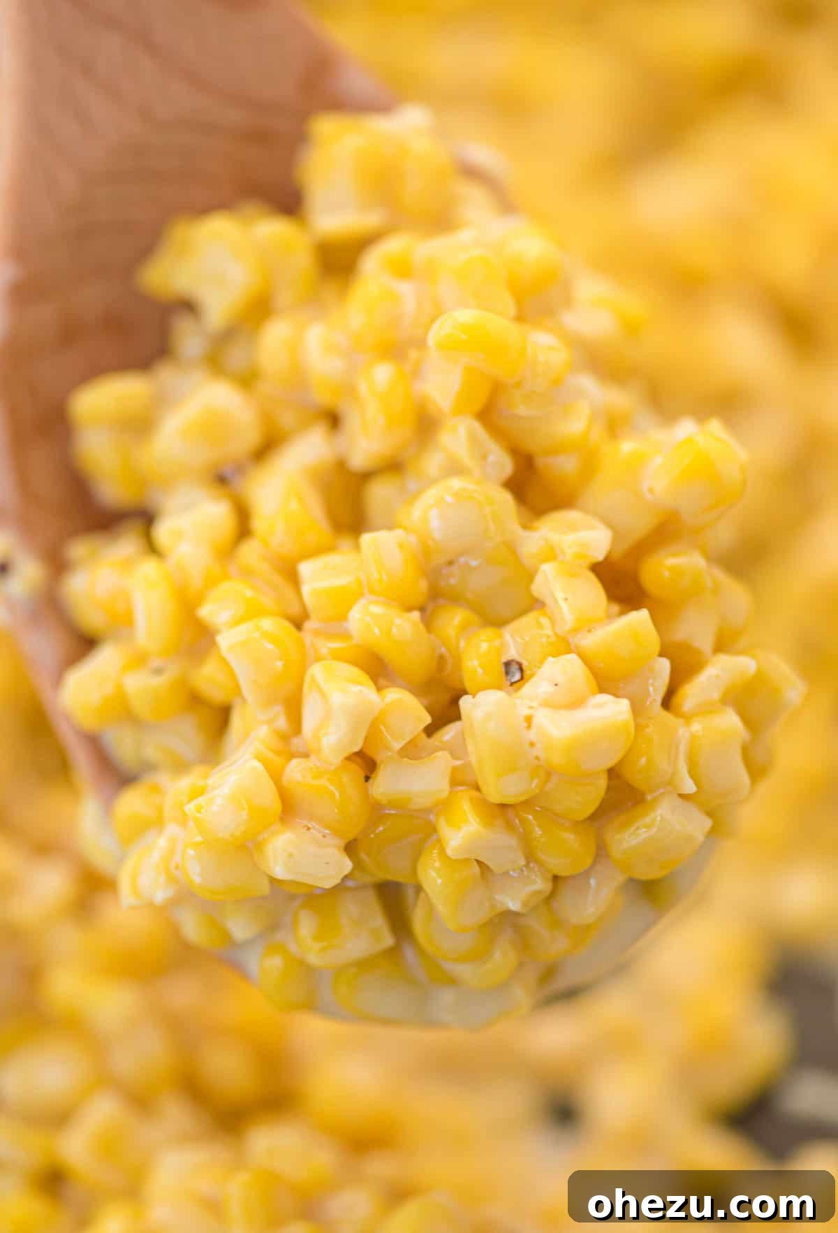 A final shot of honey butter corn, inviting and delicious in a bowl