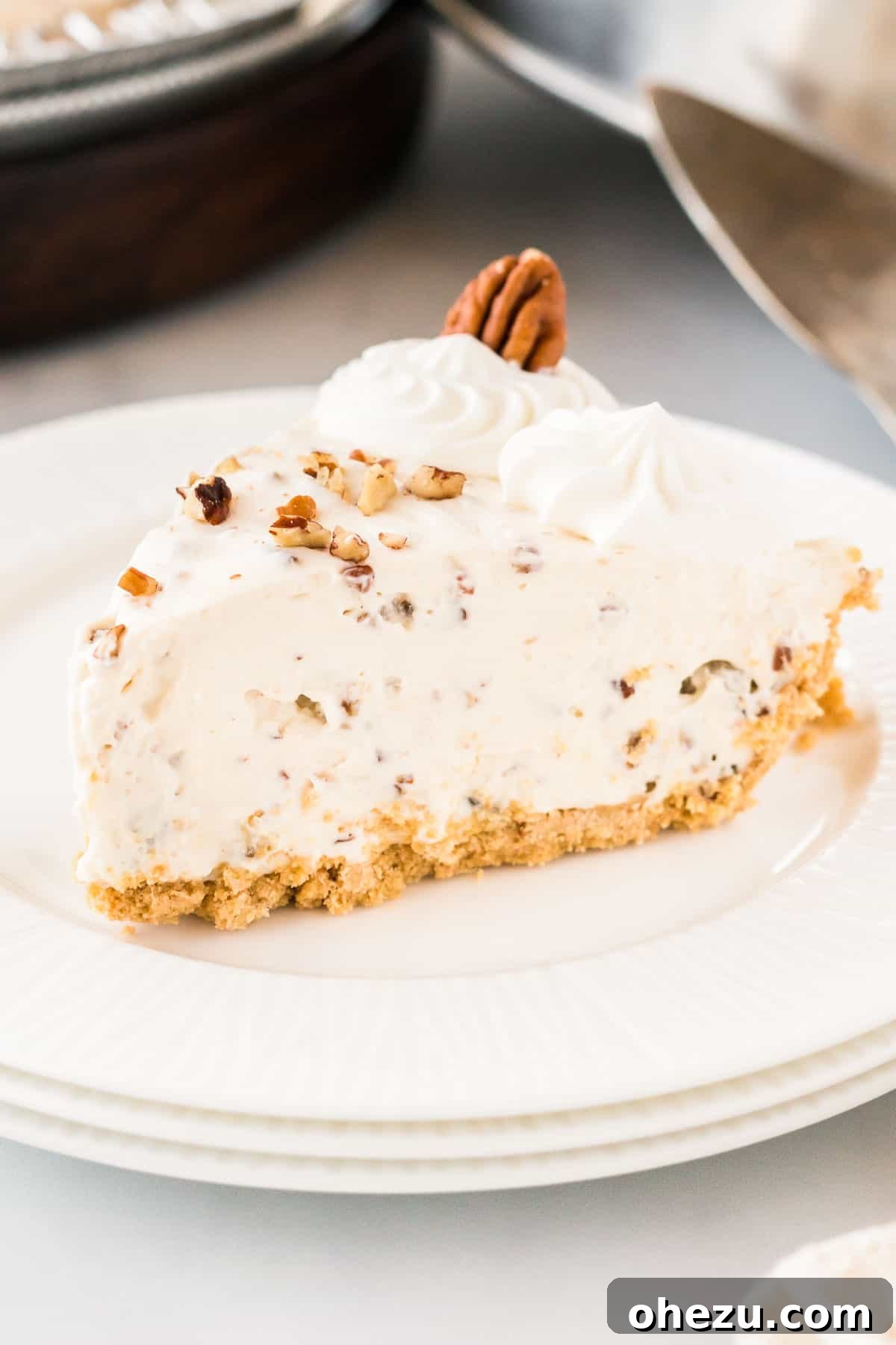 pecan cream pie slice on a plate