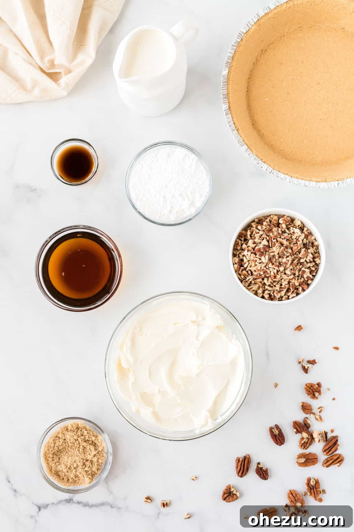 pecan cream pie ingredients from an overhead view
