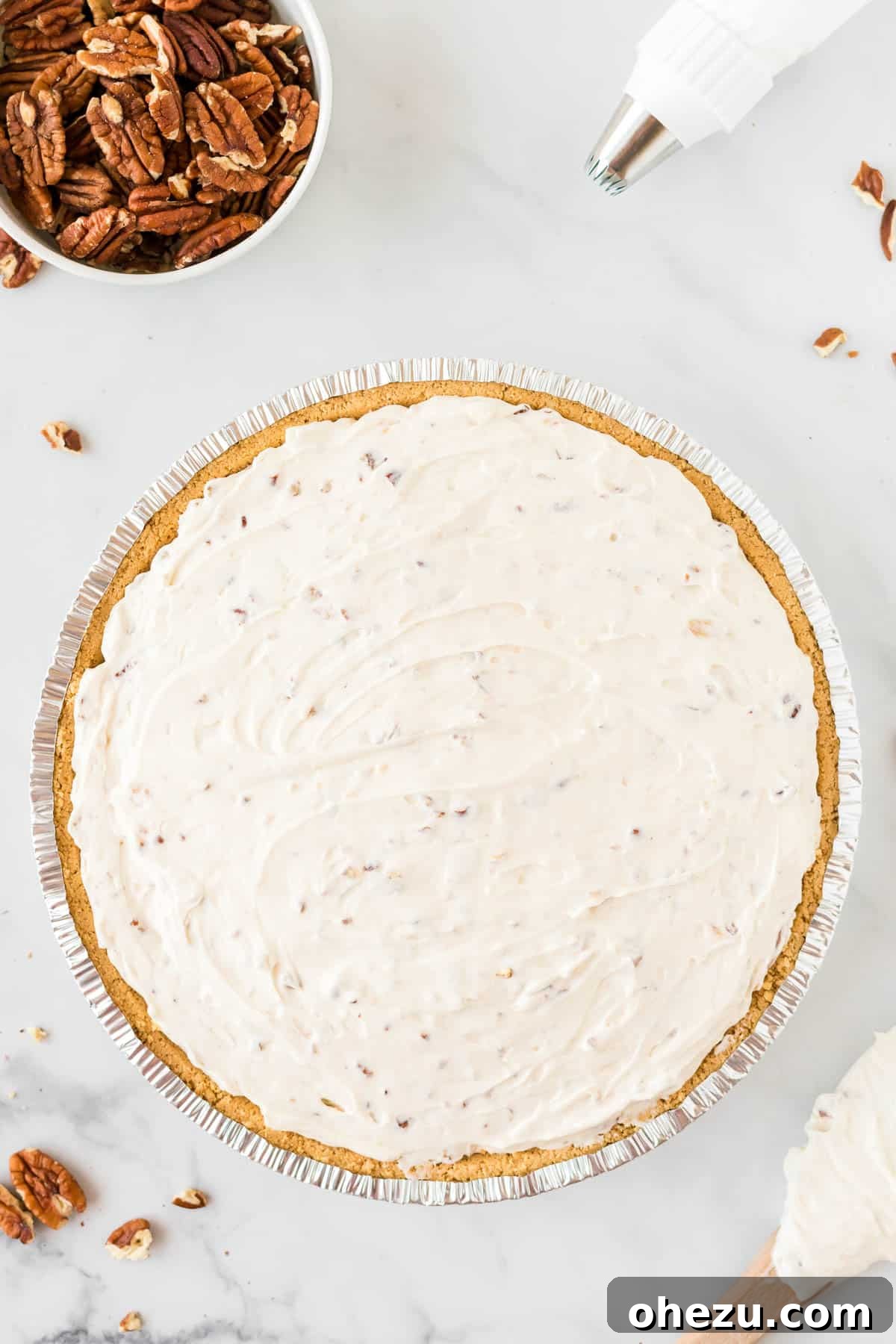 spreading the filling into the graham pie crust