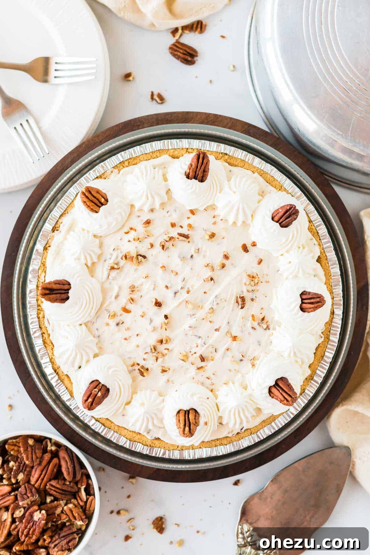pecan cream cheese pie with whipped cream