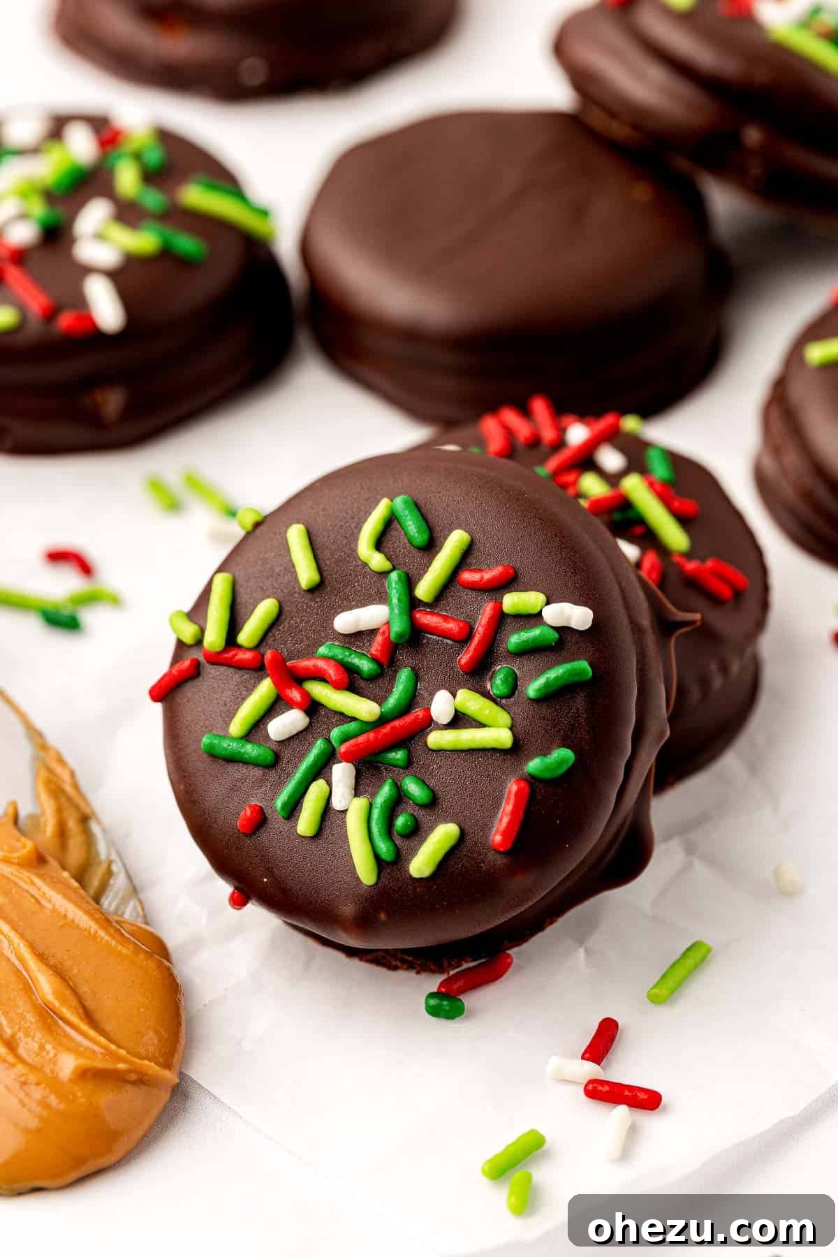Festive Ritz Cracker Cookies adorned with red and green sprinkles, perfect for holidays