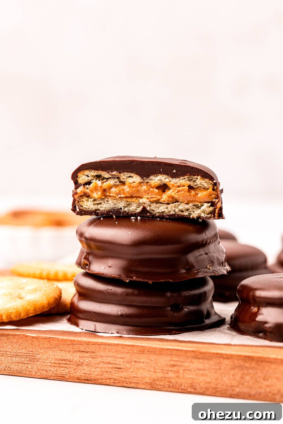Close-up of Ritz Cracker Cookies, highlighting the texture and toppings