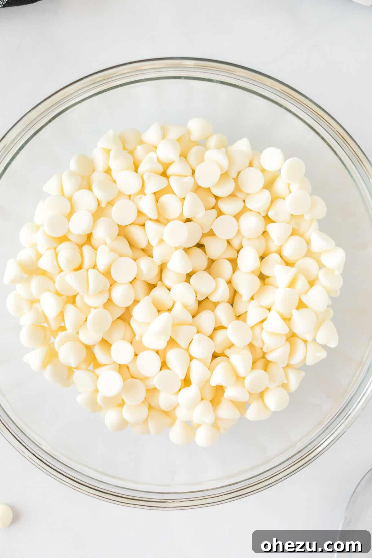 White chocolate chips in a bowl ready for melting