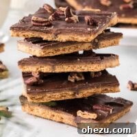 Stacked pieces of delicious graham cracker toffee candy