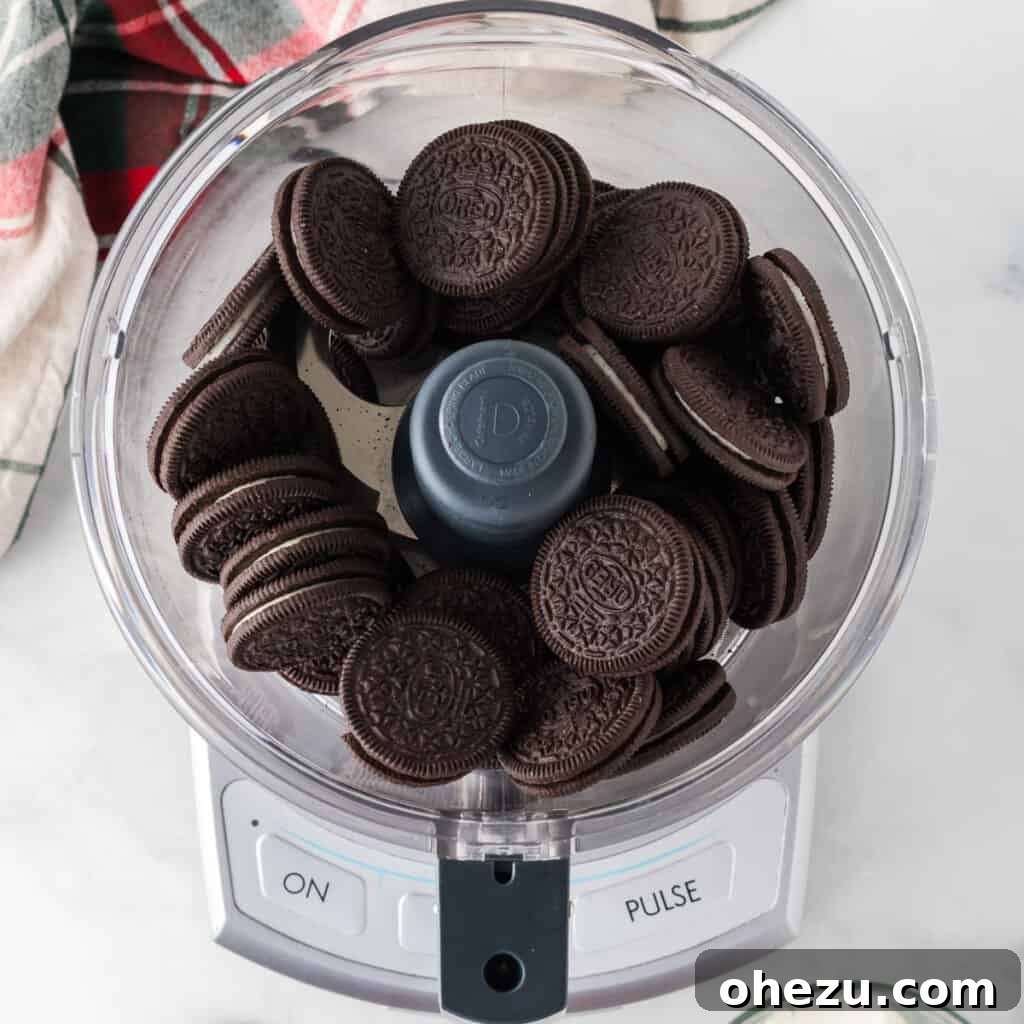 Decadent Holiday Oreo Treats 5 Whole Oreos ready to be crushed in a food processor