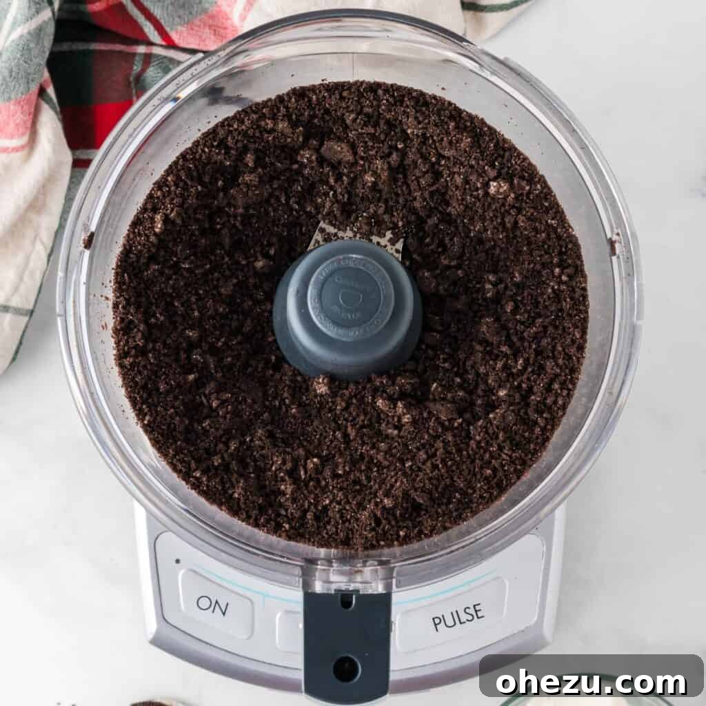 Decadent Holiday Oreo Treats 6 Finely ground Oreo crumbs in the food processor after blending