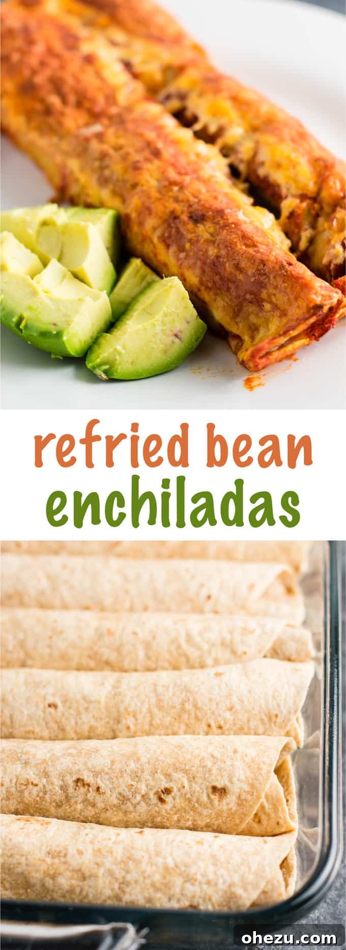 Velvety Bean Enchiladas 8 Pin this Refried Bean Enchiladas recipe for future reference on Pinterest.