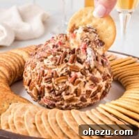 cracker dipping into a cheese ball