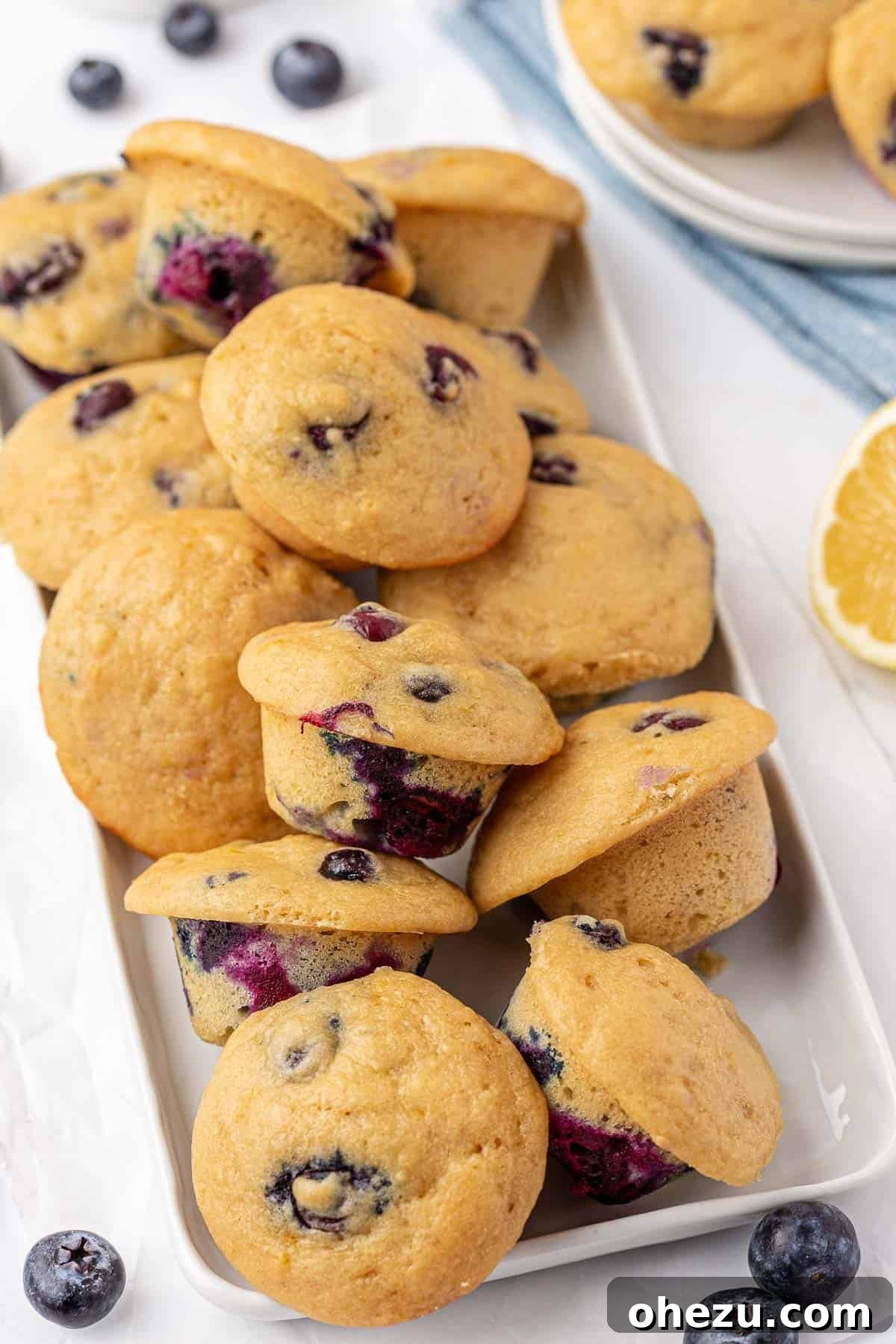Blueberry Poppers 17 A basket full of freshly baked blueberry mini muffins, ready for serving.