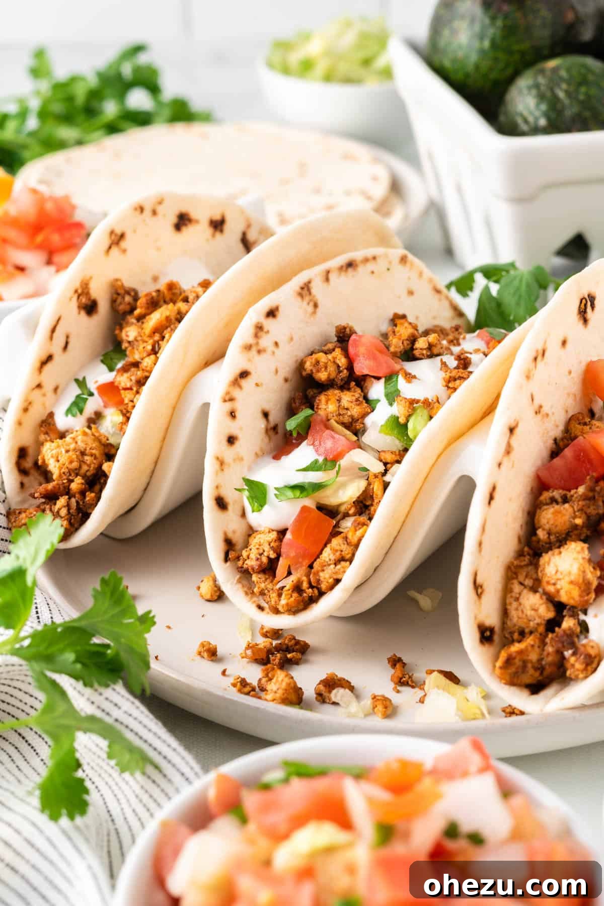 tofu tacos in a taco stand