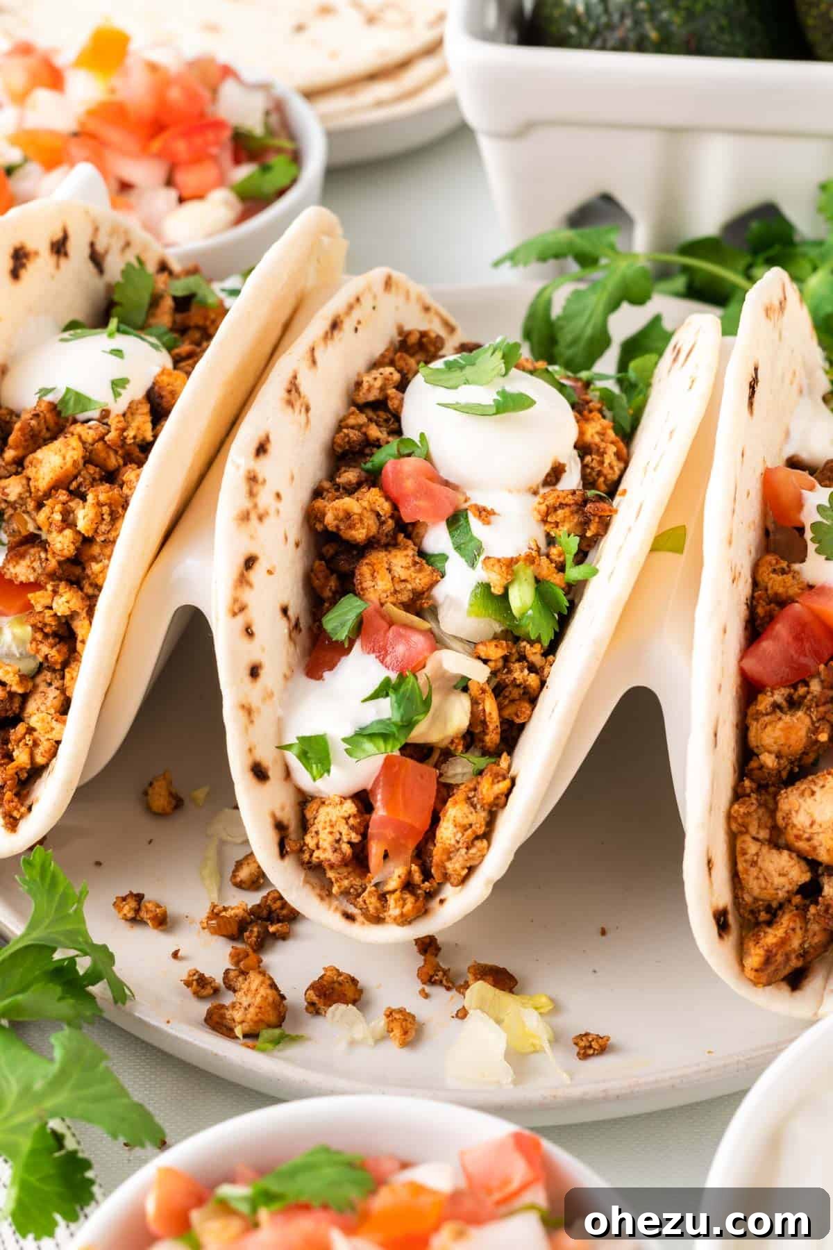tofu tacos in a taco stand