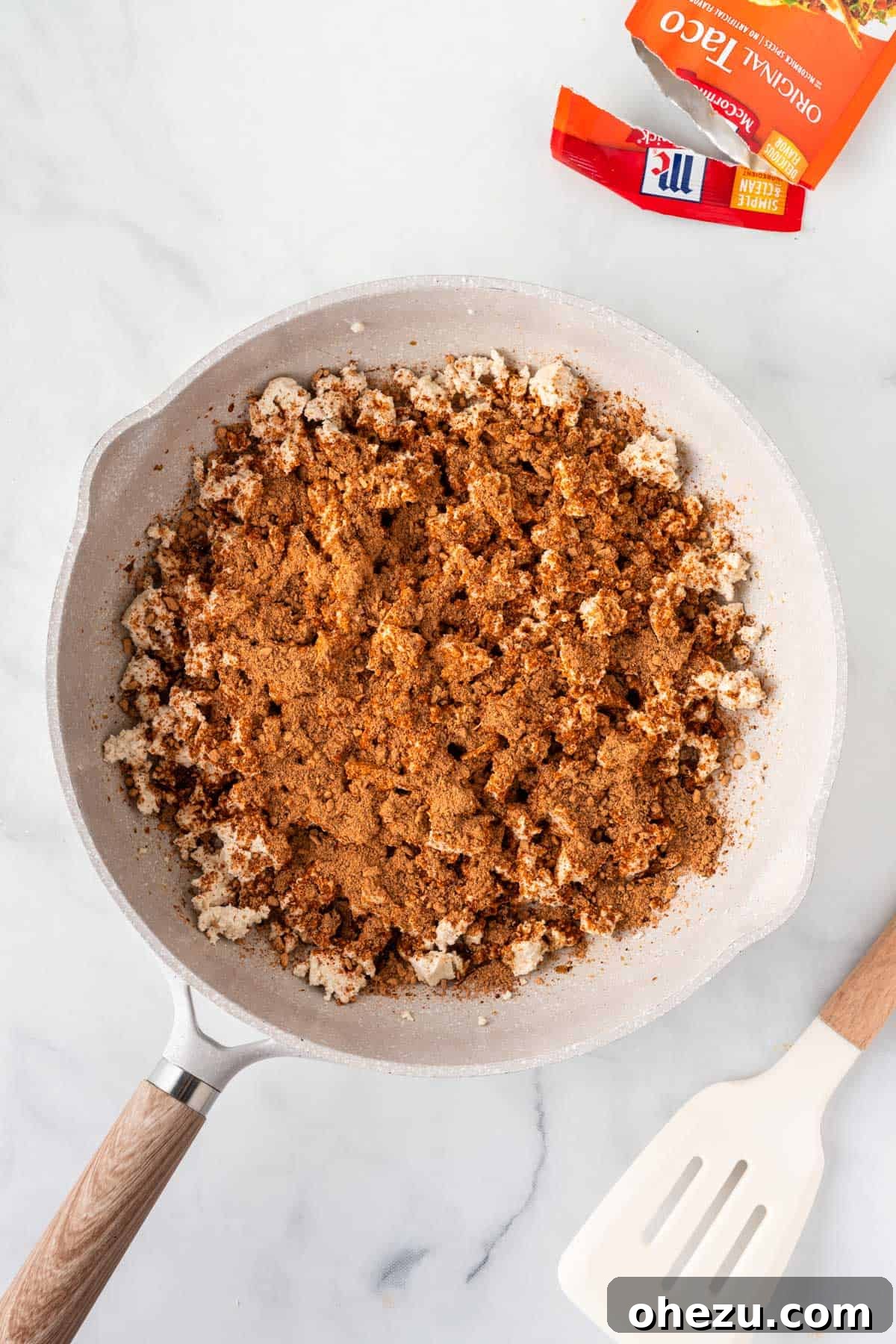 taco seasoning added to the tofu crumbles