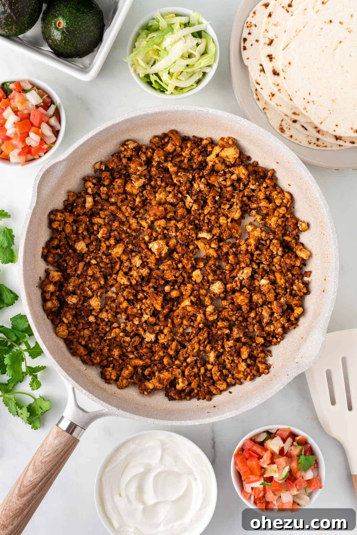 tofu taco meat i na skillet