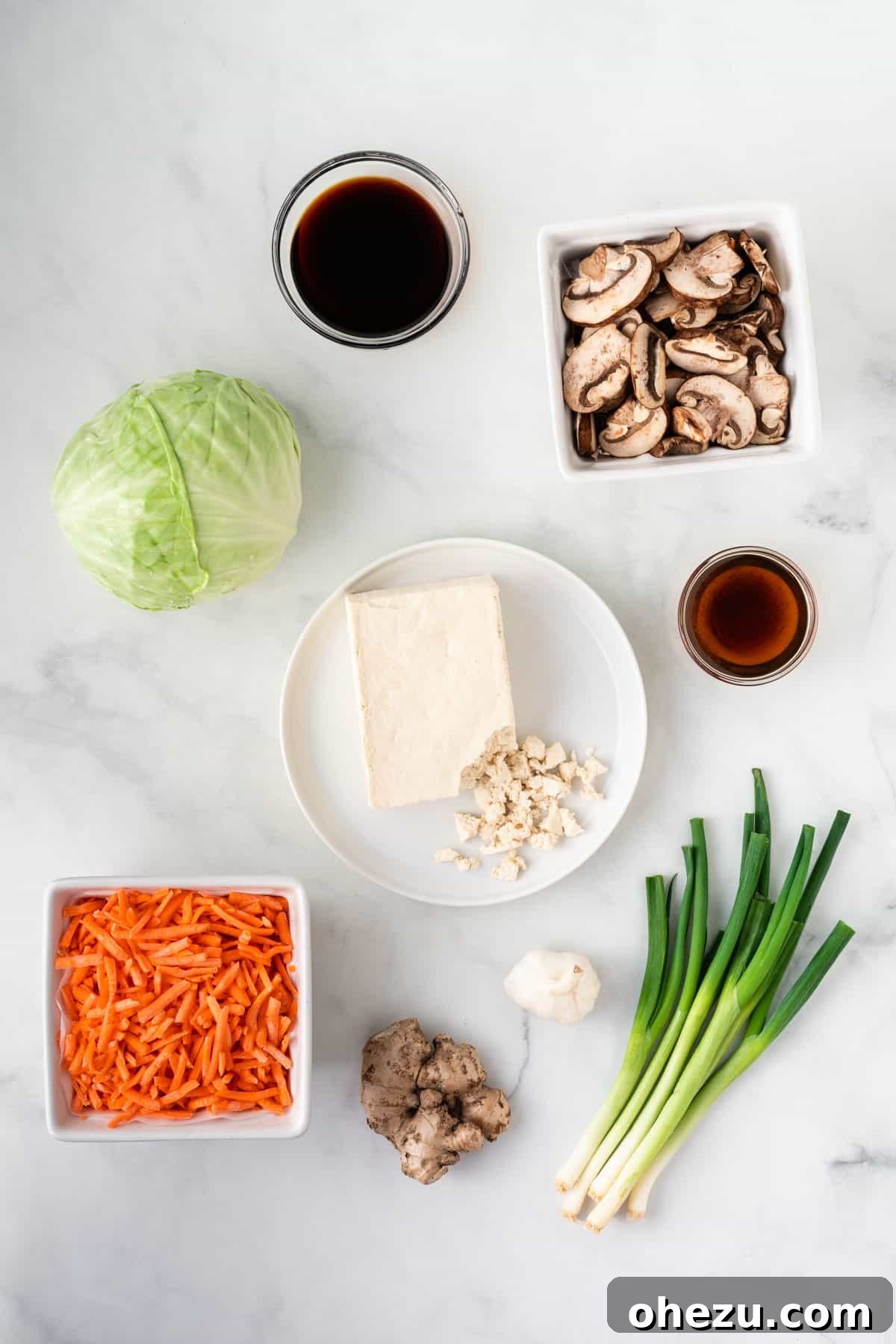 ingredients needed to make vegetarian egg roll in a bowl