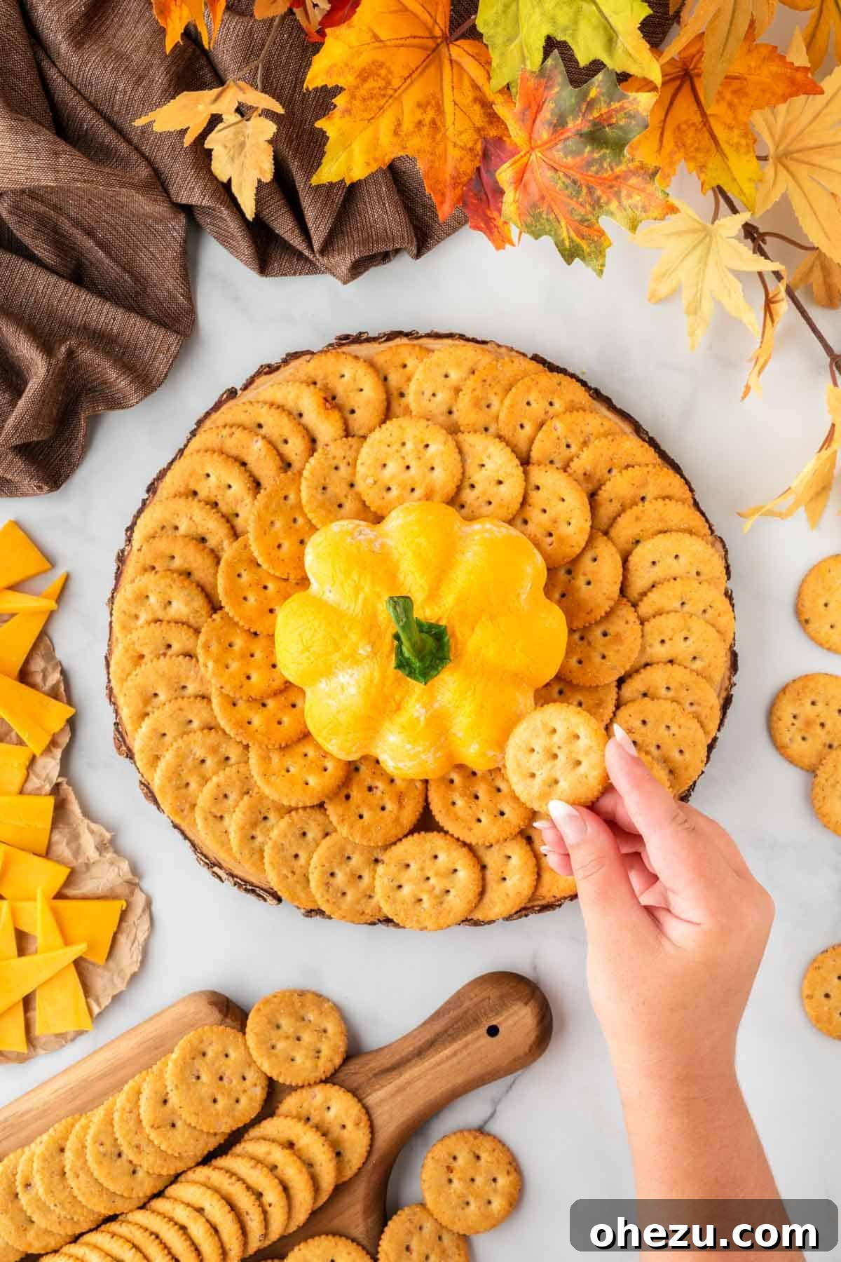 cheese ball platter with crackers for dipping