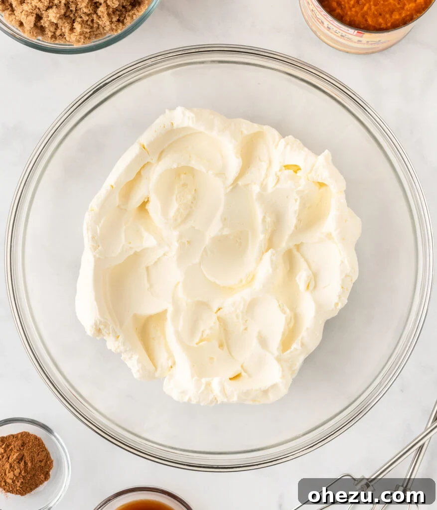 softened cream cheese in a mixing bowl before beating