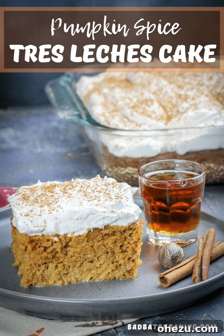 Amaretto-Infused Pumpkin Spice Tres Leches 3 Close-up of a slice of Pumpkin Spice Tres Leches with Amaretto, revealing the moist cake texture