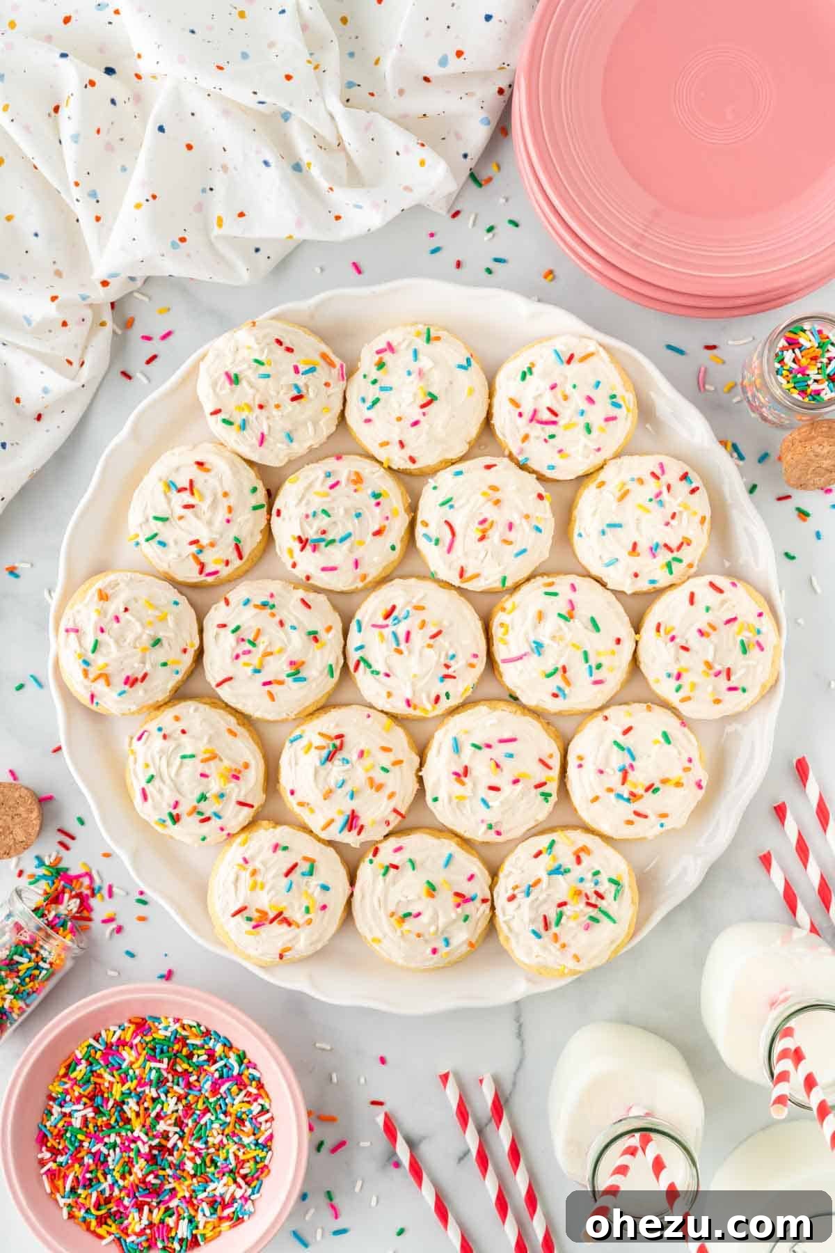 cake mix sugar cookies on a serving platter arranged neatly
