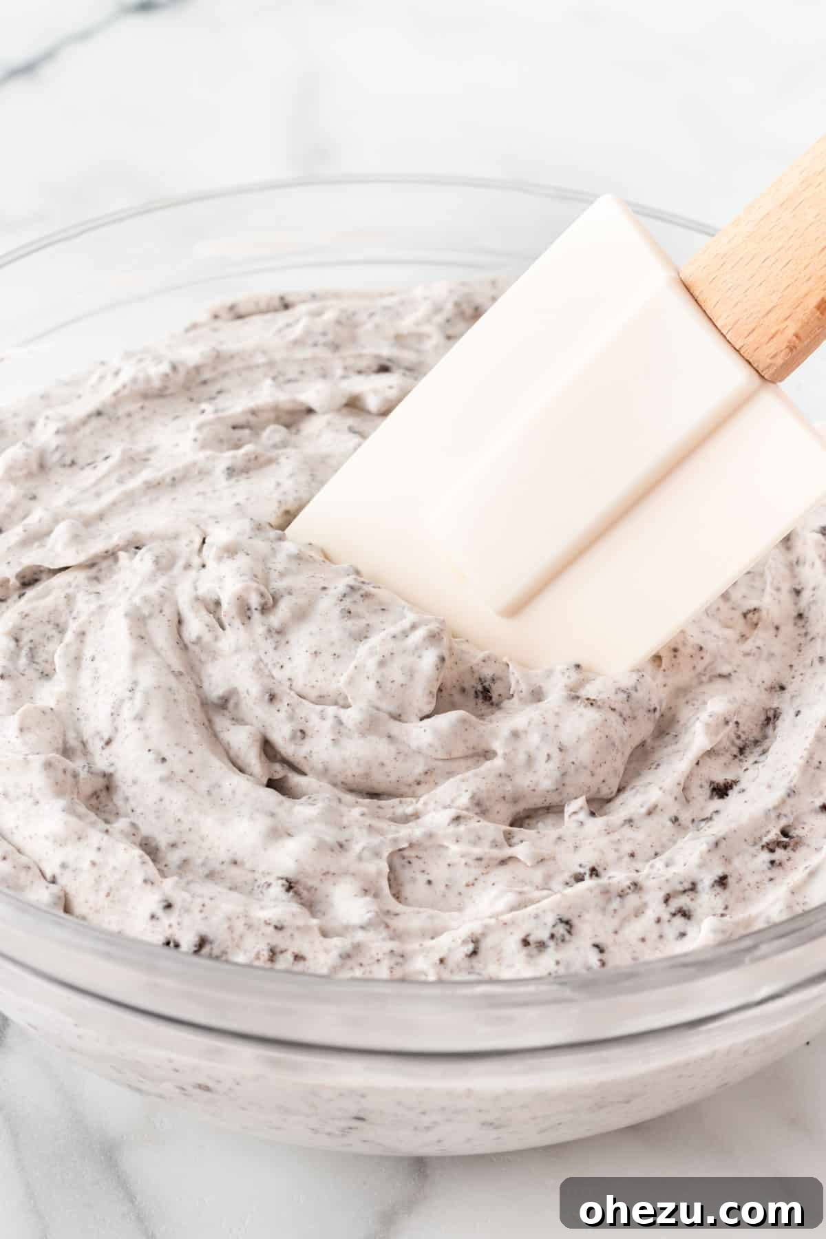 Oreo Dream Dip 10 A closer view of the perfectly mixed Oreo Dip, ready for chilling