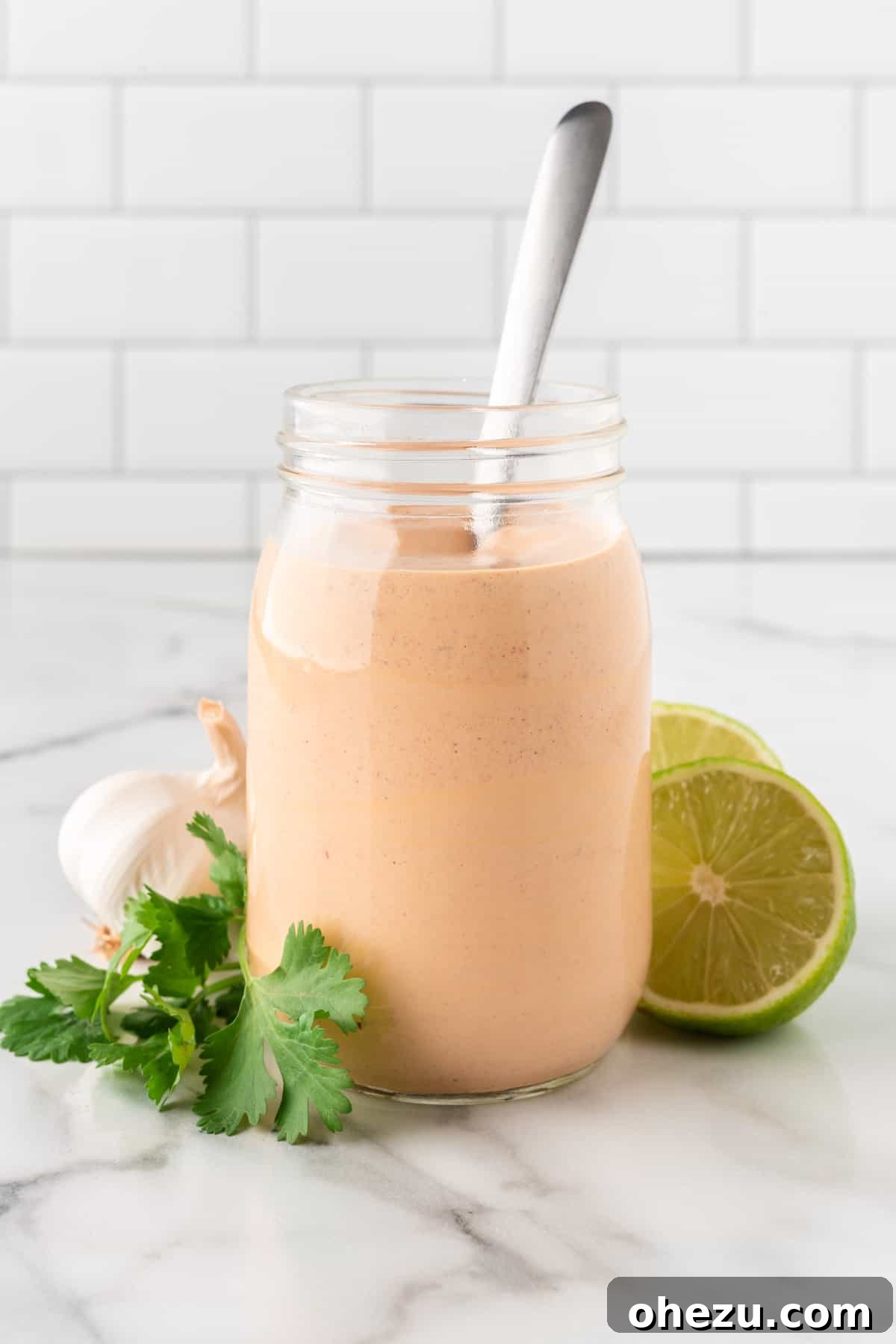 Fiesta Fresh Salad 8 chipotle ranch dressing in a mason jar, perfectly smooth and ready to be used