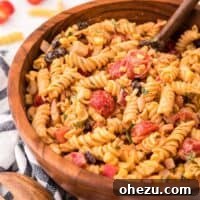 A close-up image of the Southwest Pasta Salad in a bowl.