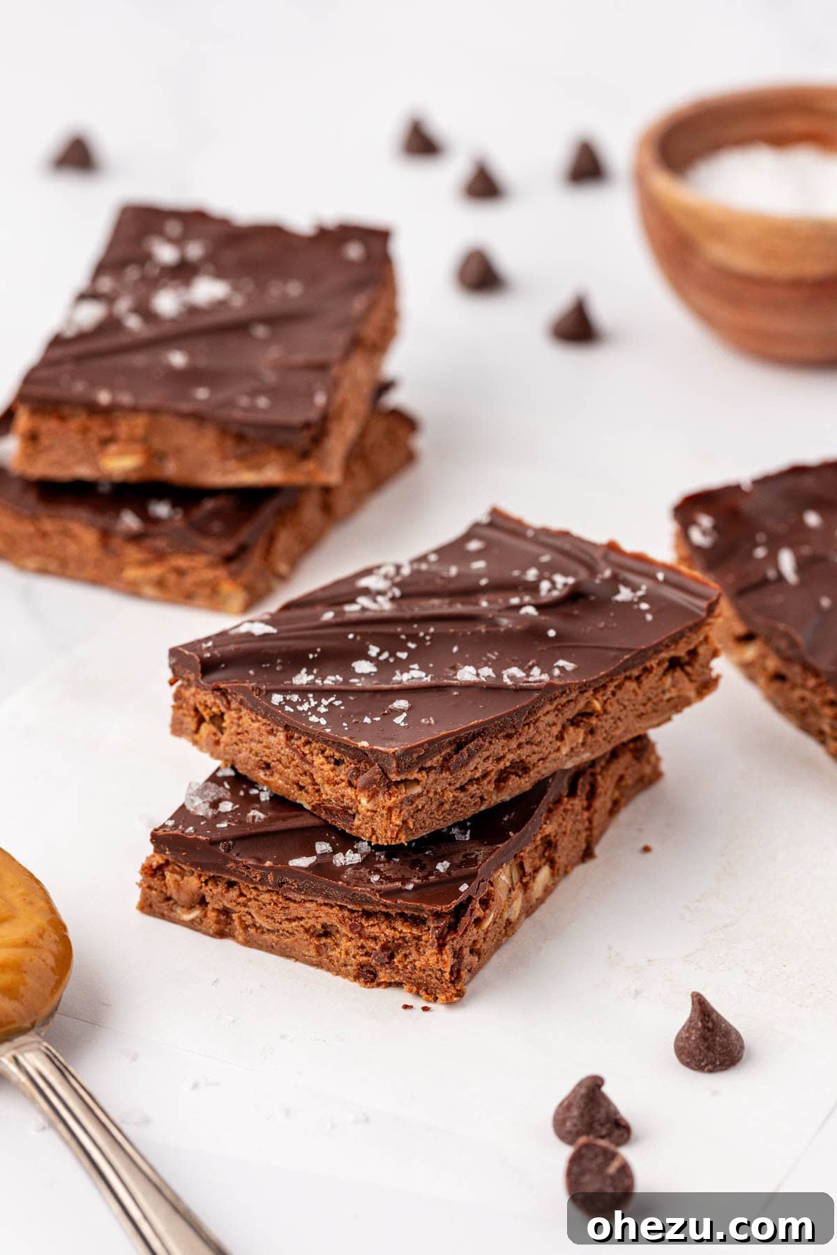 Delicious homemade chocolate protein bars, freshly made and ready to enjoy.