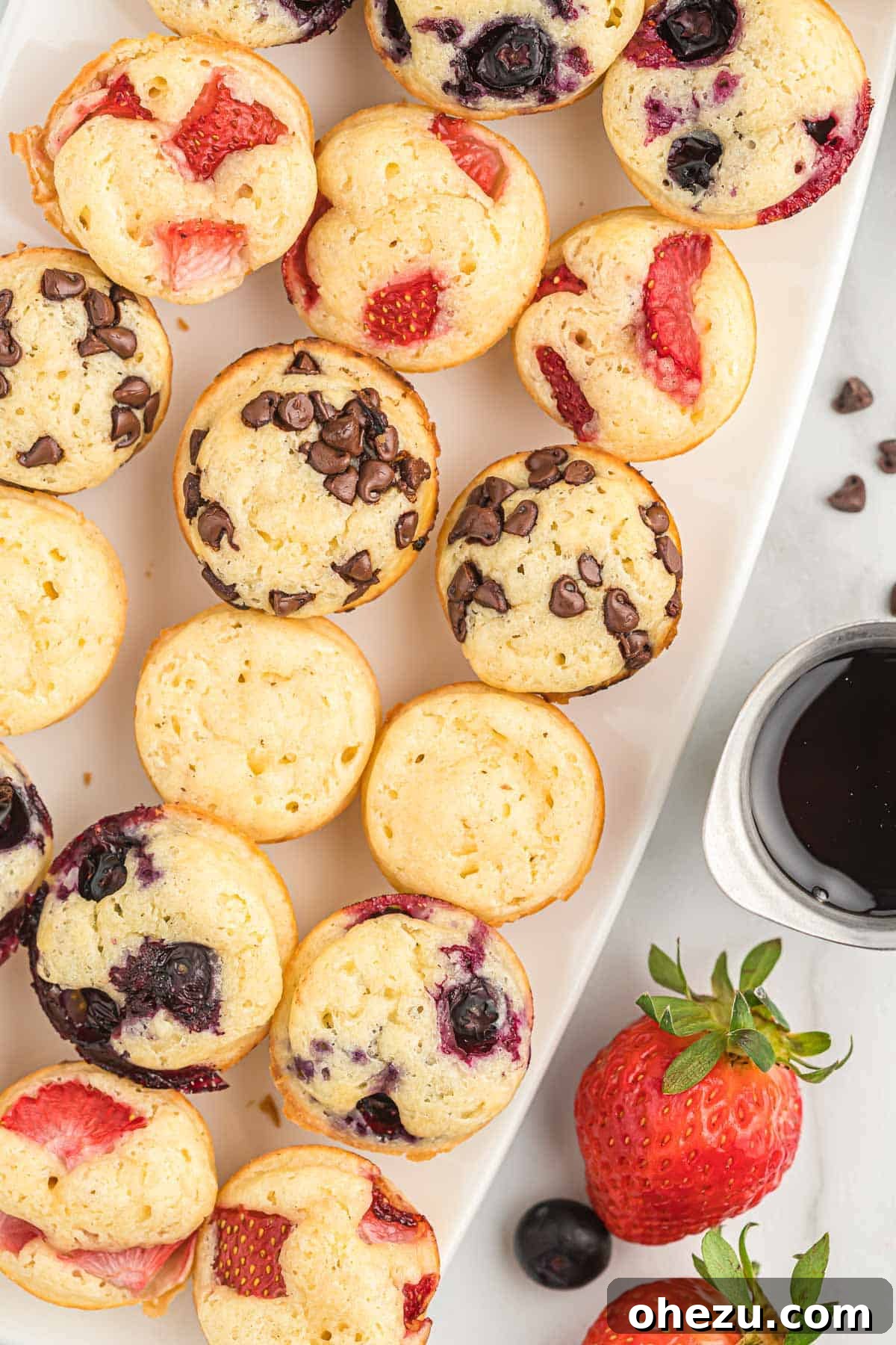 Baked Pancake Bites 2 Mini pancake muffins arranged beautifully on a white platter, ready to be served for breakfast