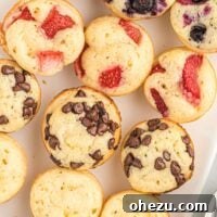 A circular image of freshly baked pancake mini muffins