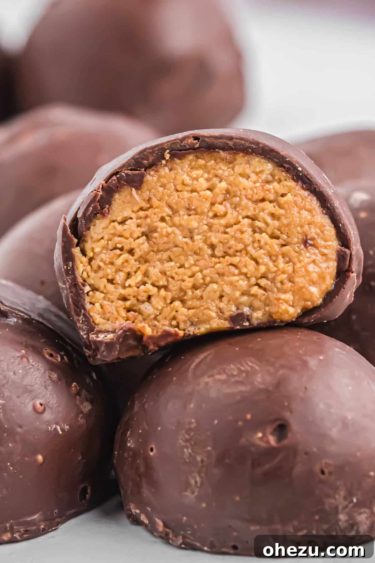 A curated display of various chocolate-covered no-bake treats, including peanut butter balls, ideal for a festive holiday dessert platter
