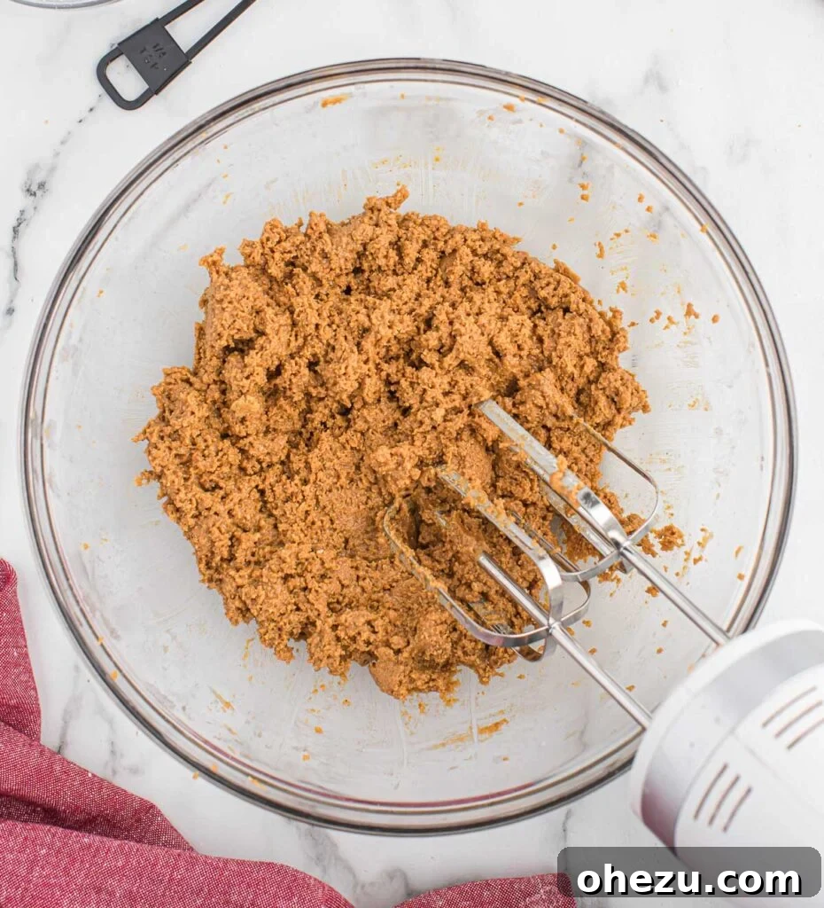 The peanut butter and graham cracker mixture in a mixing bowl, showing a thick dough-like consistency