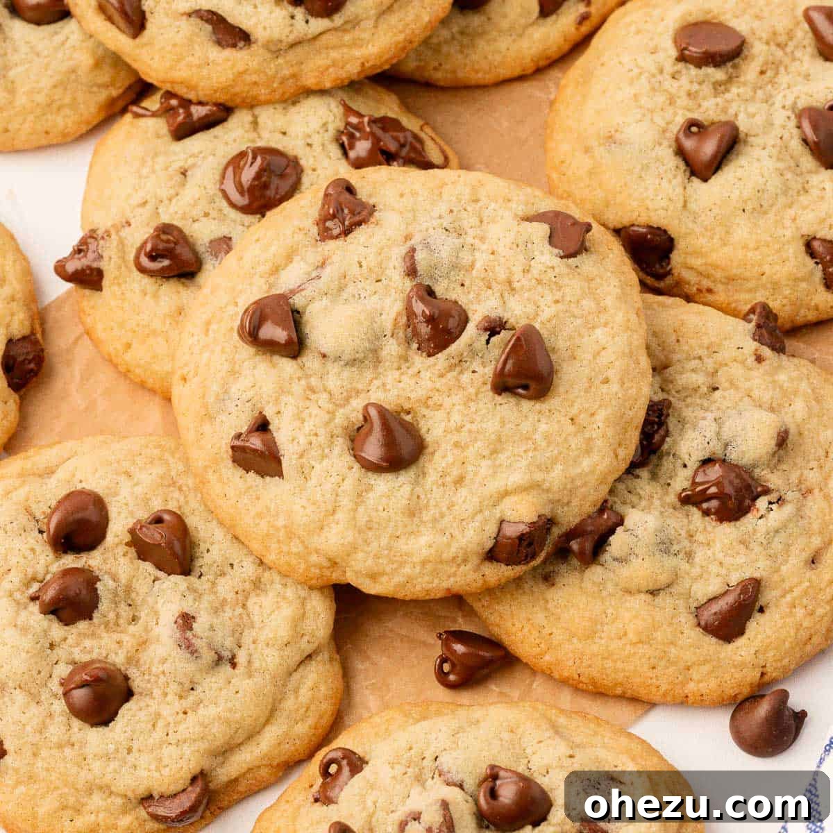Perfect Chocolate Chip Cookies With No Brown Sugar 2 Deliciously soft and chewy chocolate chip cookies made with only white sugar, showcasing their perfect texture