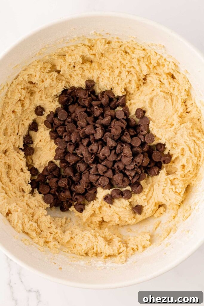 Perfect Chocolate Chip Cookies With No Brown Sugar 13 Folding semi-sweet chocolate chips into the cookie dough with a spatula