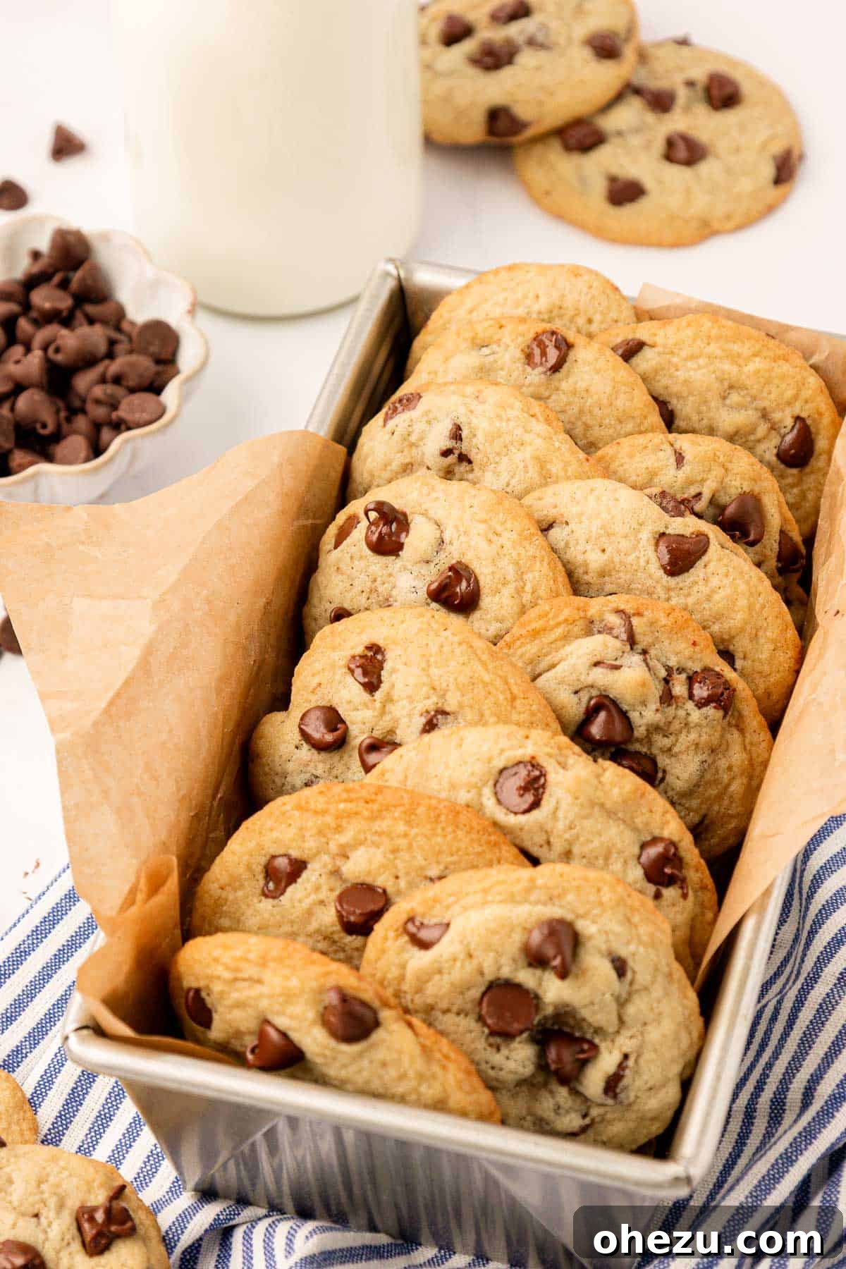 Perfect Chocolate Chip Cookies With No Brown Sugar 20 A tin filled with an abundance of delicious chocolate chip cookies without brown sugar, ready to be shared