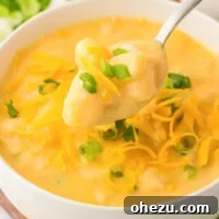 potato soup in a bowl topped with green onions and cheddar cheese