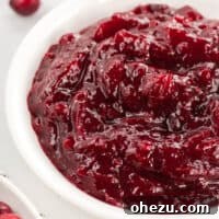 Homemade cranberry sauce in a white bowl