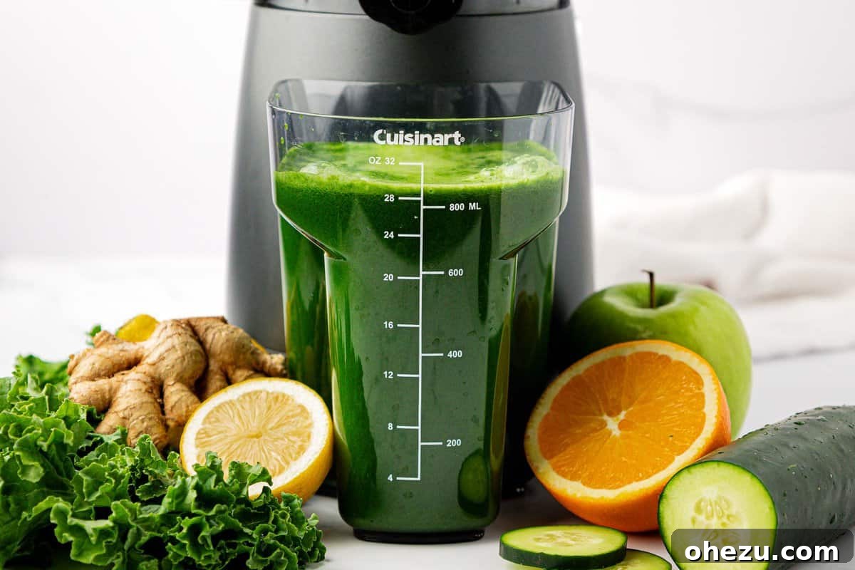 kale juice in the juicing canister