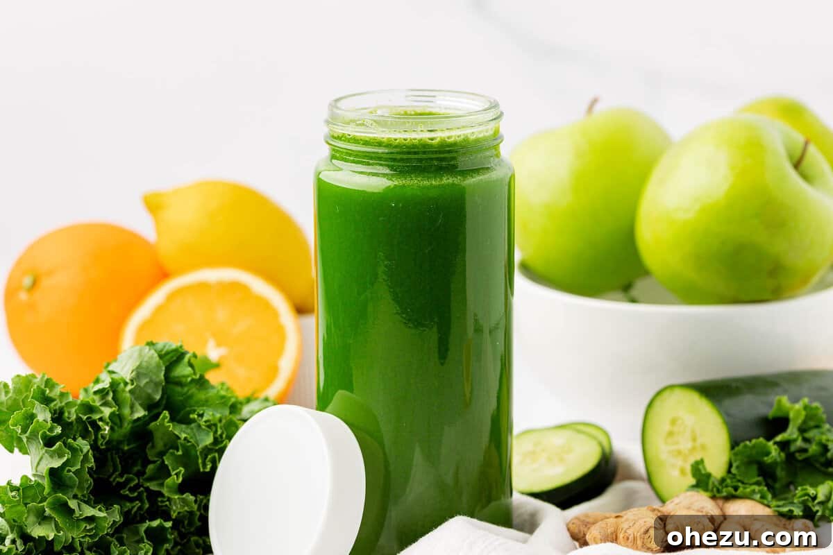 kale juice in a glass with a lid for storing