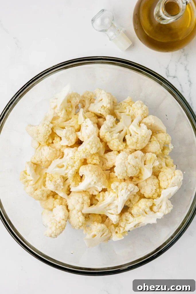 cauliflower florets in a mixing bowl
