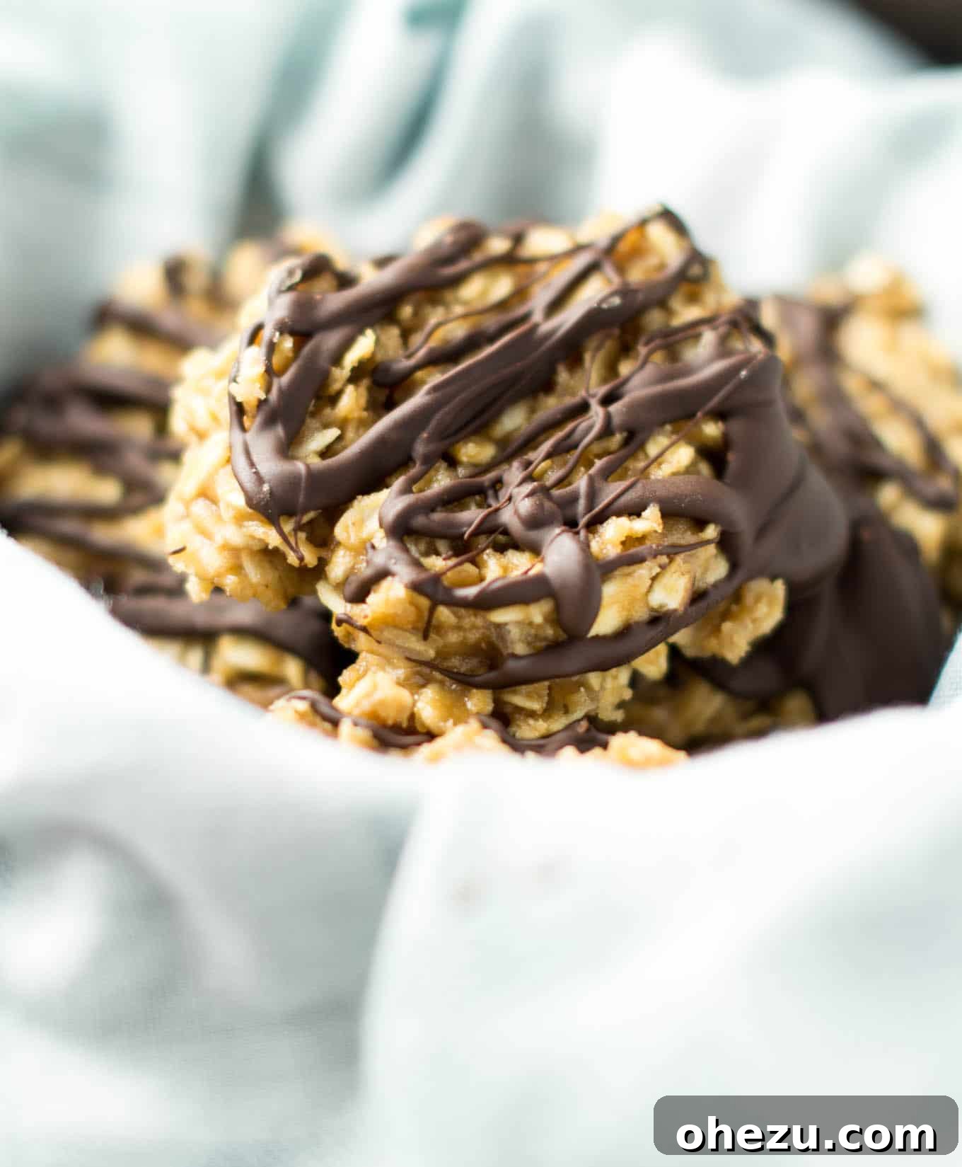 Wholesome Peanut Butter No-Bake Treats 2 Delicious and healthy peanut butter no bake cookies arranged beautifully on a plate, with a hint of chocolate drizzle