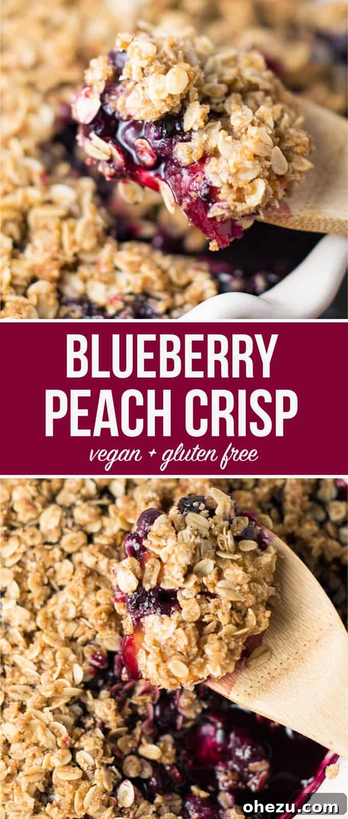 Golden Vegan Peach & Blueberry Crisp 11 Vegan Blueberry Peach Crisp Recipe #vegan #dessert #veganrecipe #healthydessert #healthyliving #vegancrisp #peachcrisp #dairyfree #glutenfree