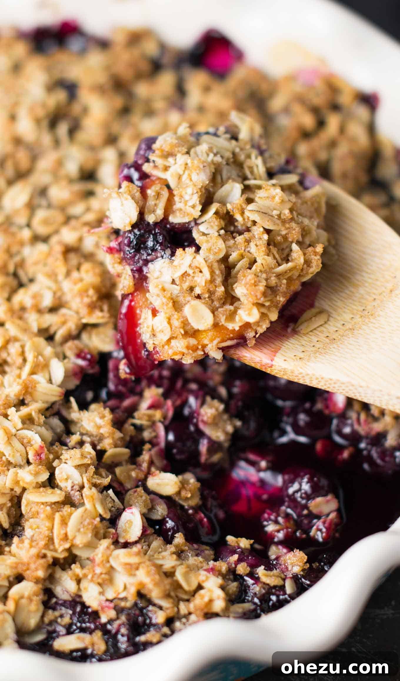 Golden Vegan Peach & Blueberry Crisp 4 Simple Gluten-Free Dairy-Free Summer Dessert