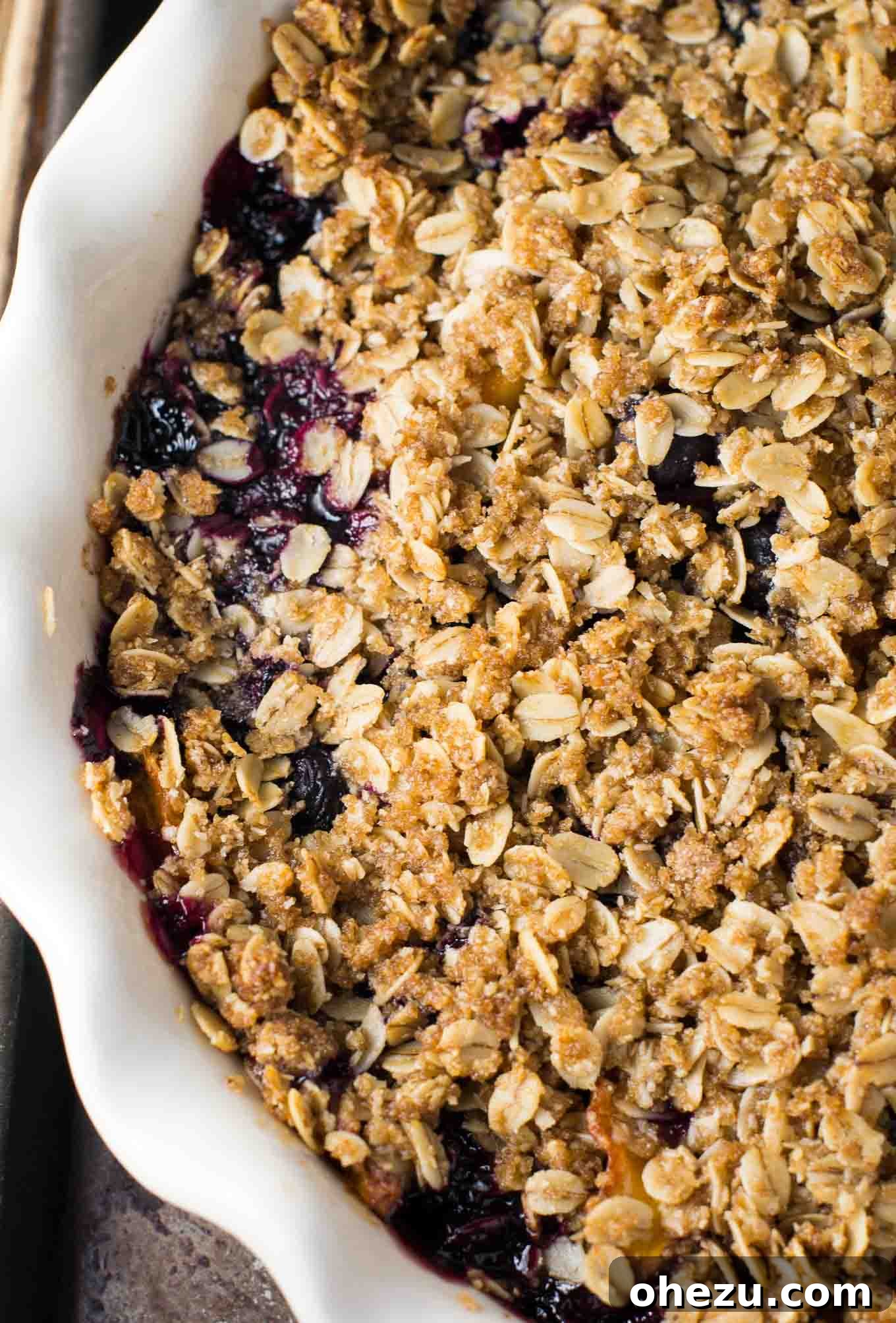 Golden Vegan Peach & Blueberry Crisp 5 Vegan Blueberry Peach Crisp for Summer Dessert
