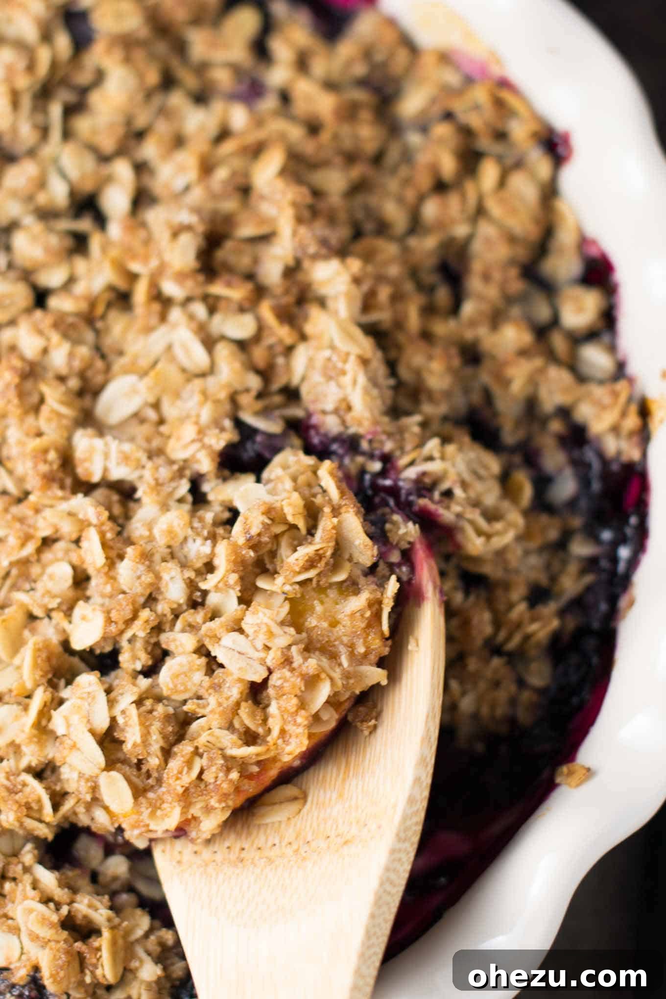 Golden Vegan Peach & Blueberry Crisp 9 Easy Dessert with Frozen Peaches and Frozen Blueberries for Sharing