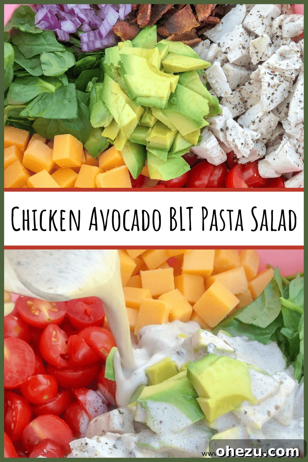 Creamy Avocado Chicken BLT Pasta Salad 4 Delicious and fresh Chicken Avocado BLT Pasta Salad ready to be served