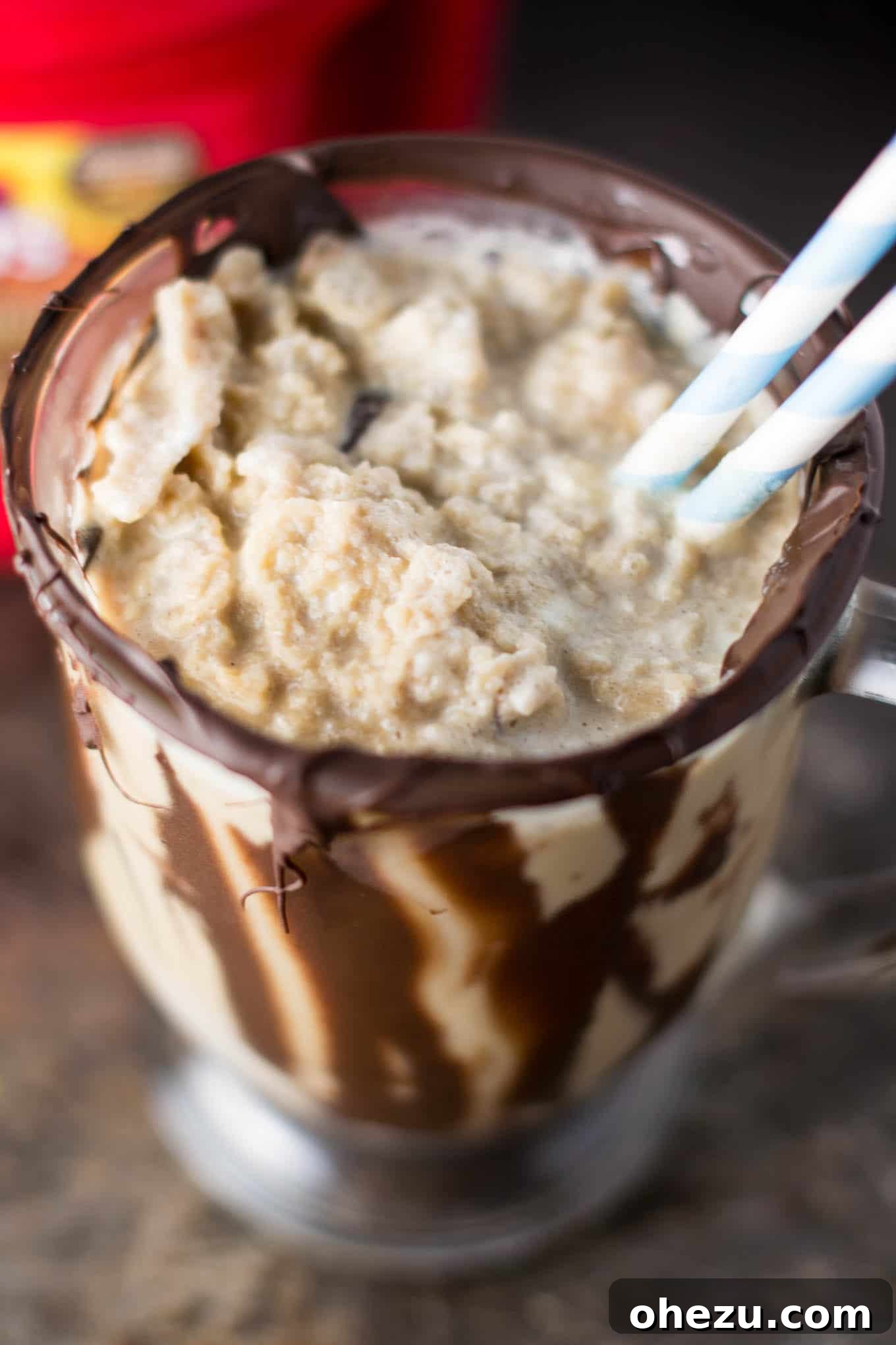 finished cold brew coffee float with melted chocolate drizzle
