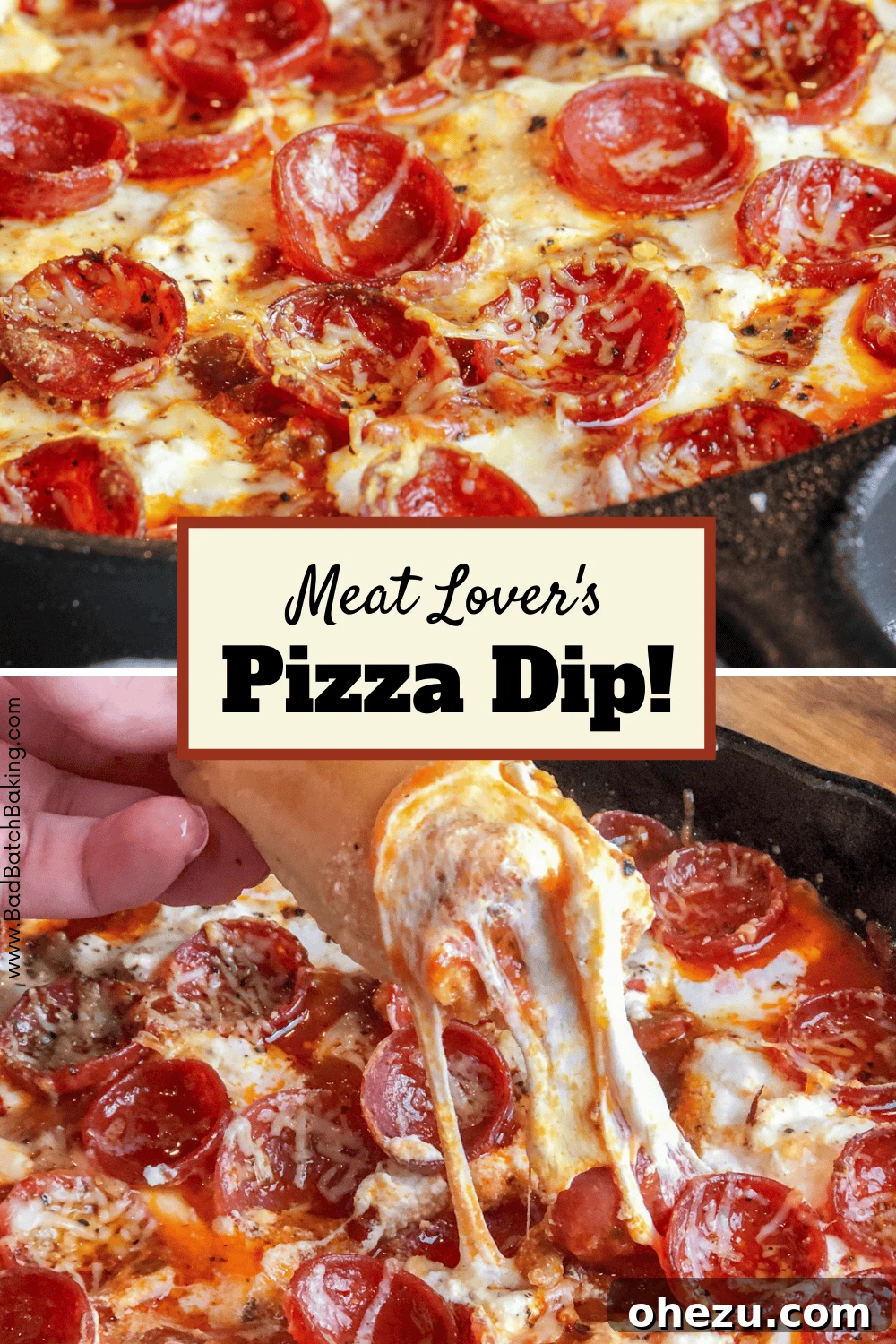 Loaded Meat Pizza Dip 5 Freshly Baked Meat Lover's Pizza Dip in a Skillet